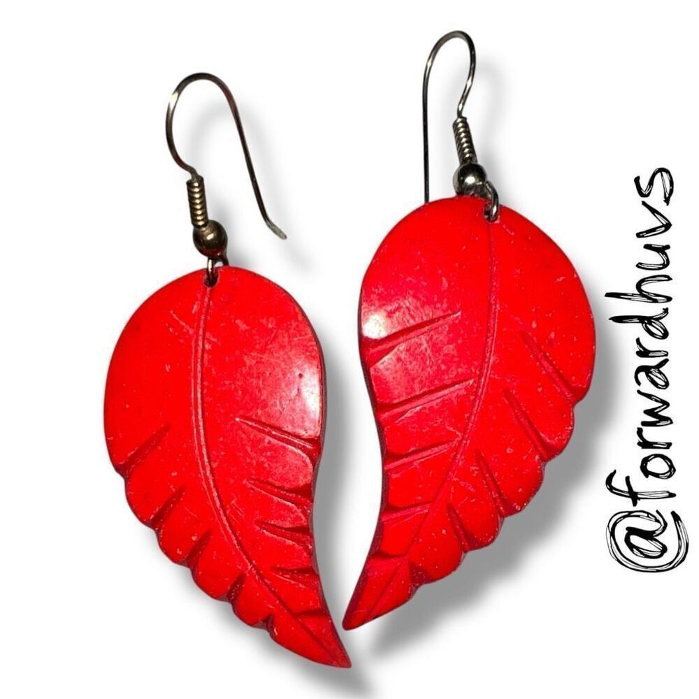 Bundle Sale 3 for $15 | Cherry Red Leaf Dangle Earrings